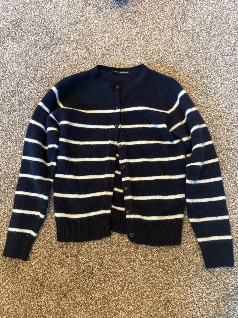 Brandy Melville Navy and White Striped Button-Up Cardigan